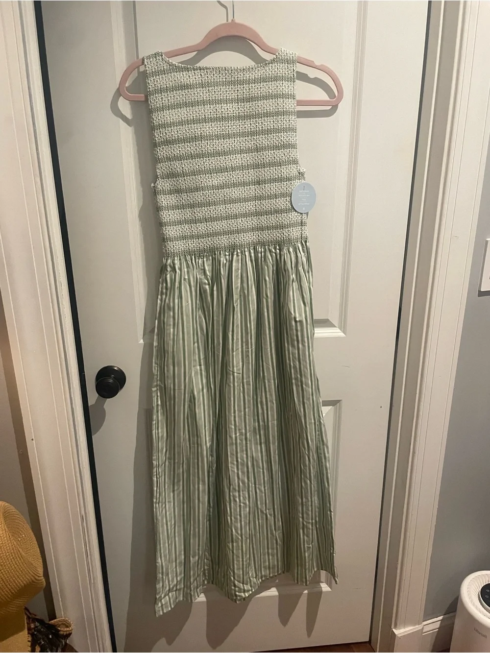 Hill House Home - The Nap Dress - Cosima Green and Cream Striped Smocked Dress - Picture 5 of 6